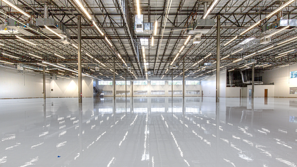 Bright, open industrial warehouse interior